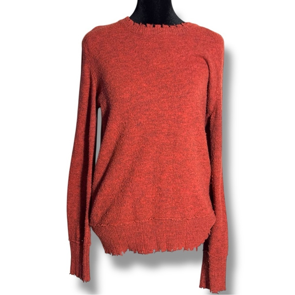 Eleven 22 Women's Lg Elegant Rust Long Sleeve Distressed Neck/Hem Fall Sweater